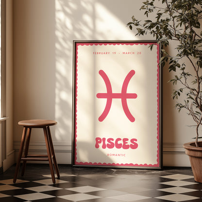 Pisces | Star Sign | Zodiac Print | Astrology Art | Pink | Digital Print