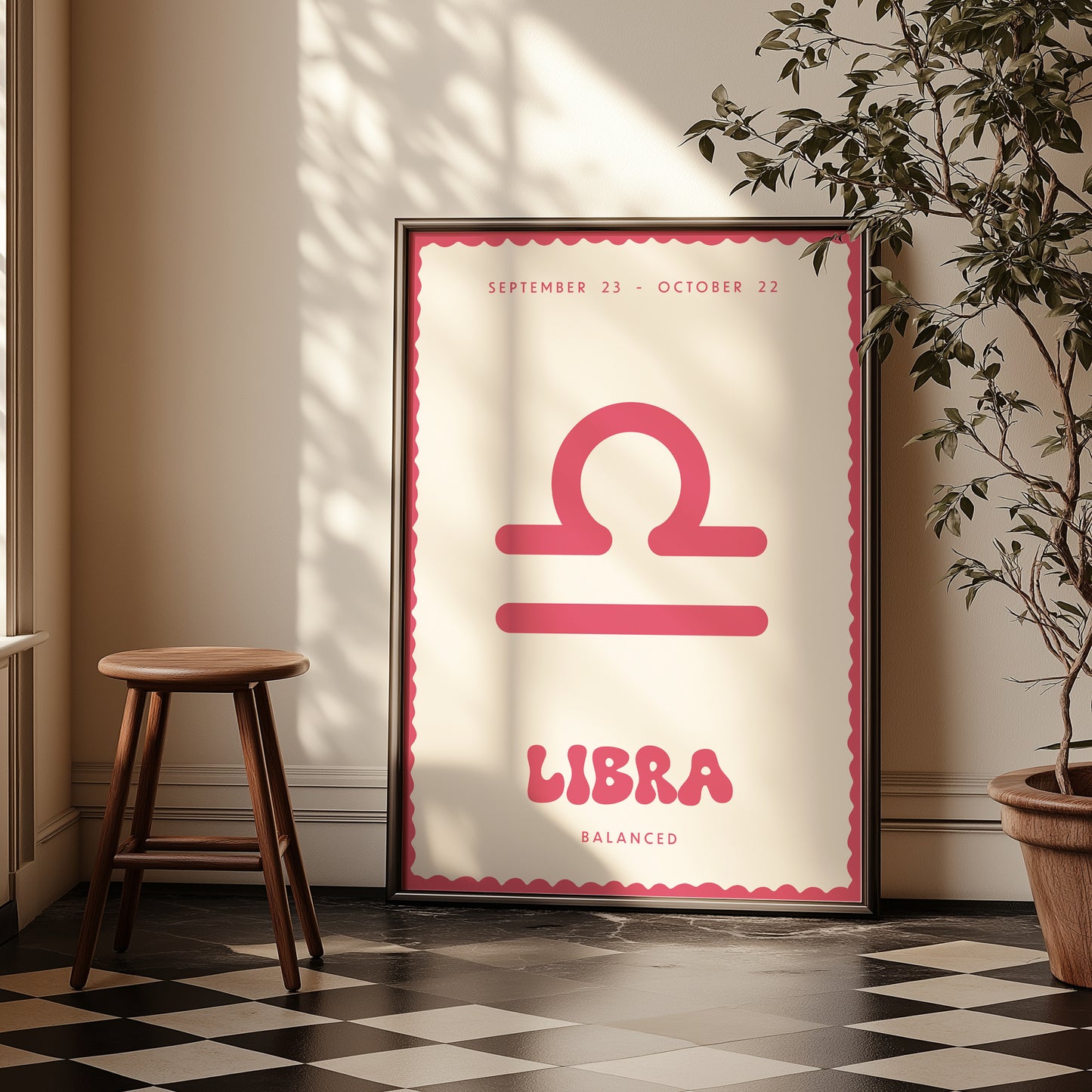 Libra | Star Sign | Zodiac Print | Astrology Art | Pink | Digital Print