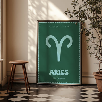 Aries | Star Sign | Zodiac Print | Astrology Art | Green Blue | Digital Print