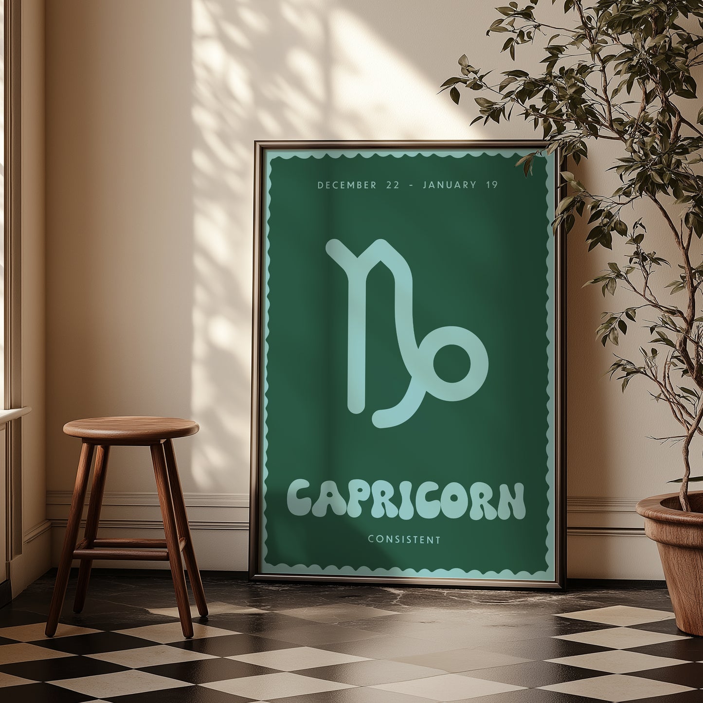 Capricorn | Star Sign | Zodiac Print | Astrology Art | Green Blue | Digital Print