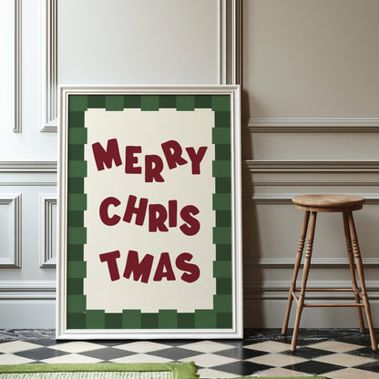 Merry Christmas Checkered Green Red | Digital Print