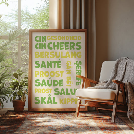 Cheers Different Languages | Green Yellow | Digital Print