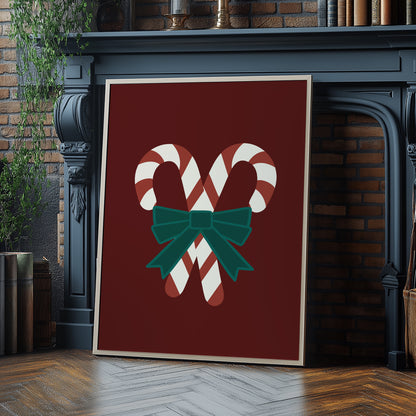 Candy Canes Tied In A Bow Illustration Red | Digital Print