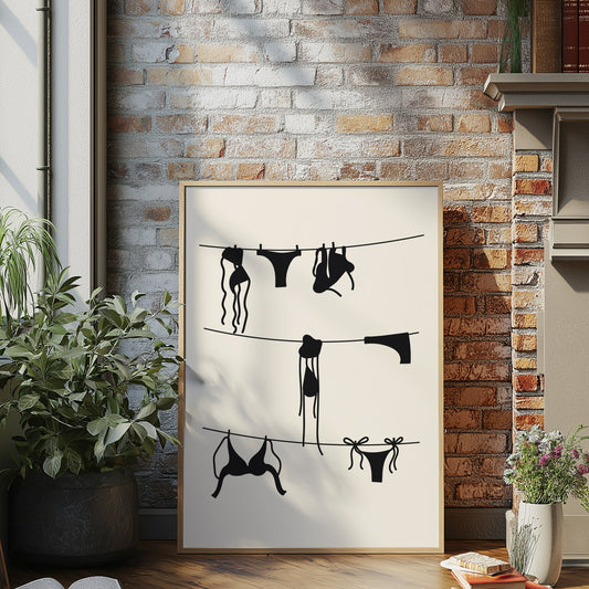 Hanging Bikini Illustration | Black | Digital Print