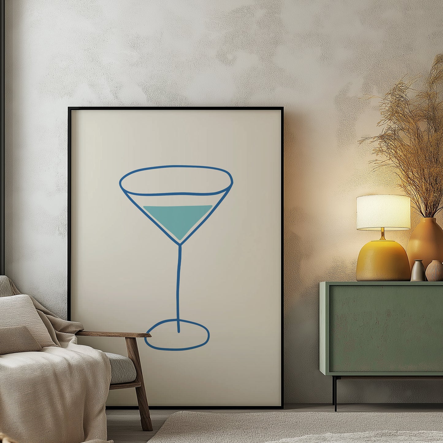 Martini Glass Illustration | Blue | Digital Print