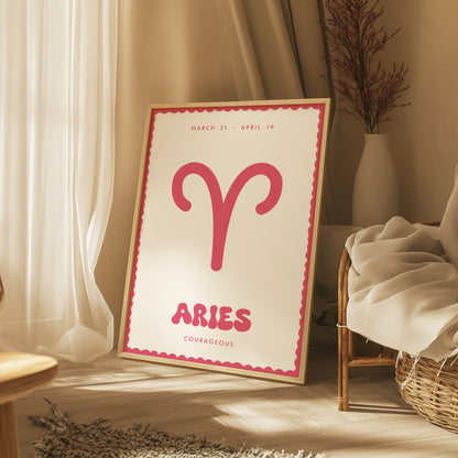 Aries | Star Sign | Zodiac Print | Astrology Art | Pink | Digital Print