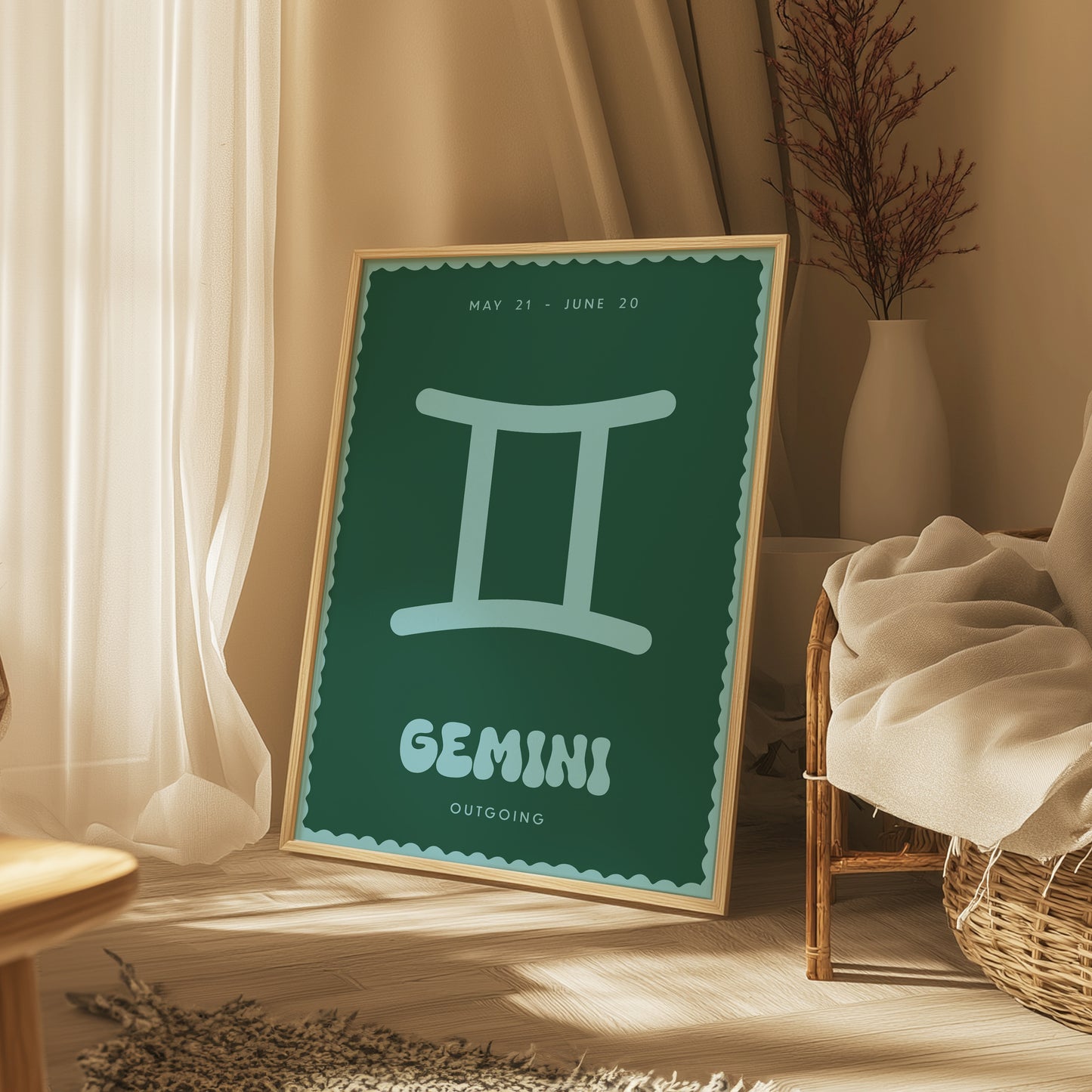 Gemini | Star Sign | Zodiac Print | Astrology Art | Green Blue | Digital Print