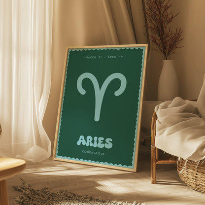 Aries | Star Sign | Zodiac Print | Astrology Art | Green Blue | Digital Print