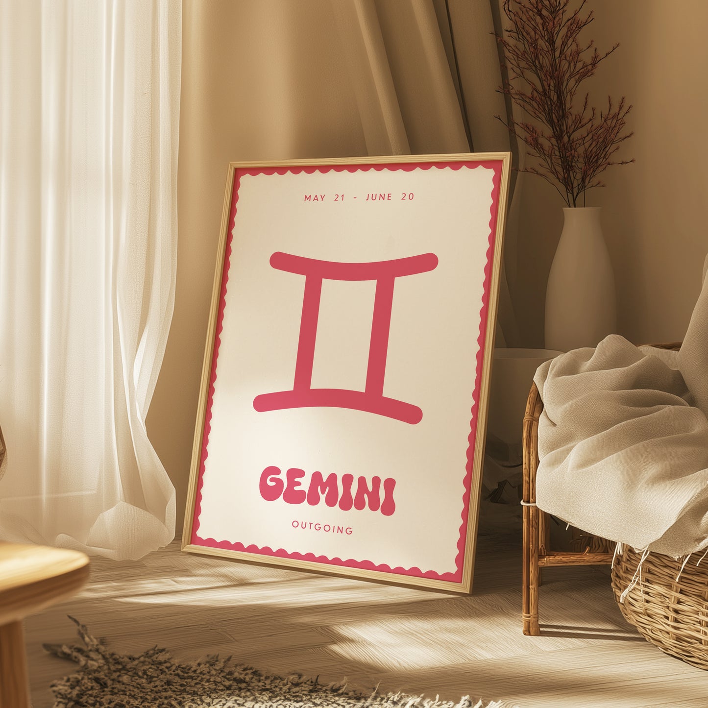 Gemini | Star Sign | Zodiac Print | Astrology Art | Pink | Digital Print