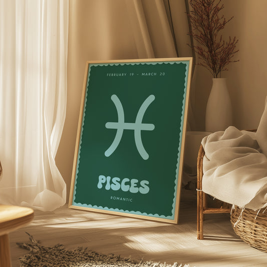 Pisces | Star Sign | Zodiac Print | Astrology Art | Green Blue | Digital Print