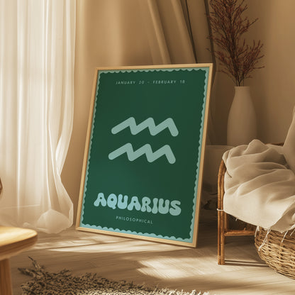 Aquarius | Star Sign | Zodiac Print | Astrology Art | Green Blue | Digital Print