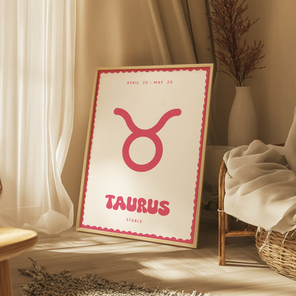 Taurus | Star Sign | Zodiac Print | Astrology Art | Pink | Digital Print