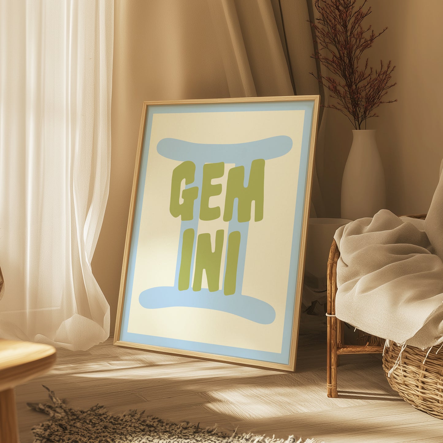 Gemini | Star Sign | Zodiac Print | Astrology Art | Blue Green | Digital Print