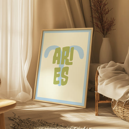 Aries | Star Sign | Zodiac Print | Astrology Art | Blue Green | Digital Print