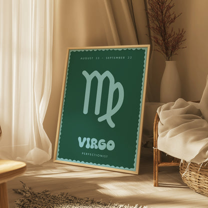 Virgo | Star Sign | Zodiac Print | Astrology Art | Green Blue | Digital Print