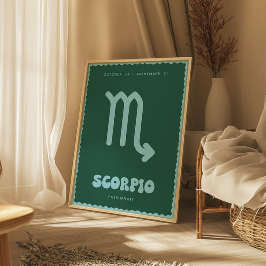 Scorpio | Star Sign | Zodiac Print | Astrology Art | Green Blue | Digital Print