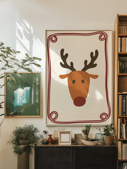 Red Noise Reindeer Illustration| Digital Print