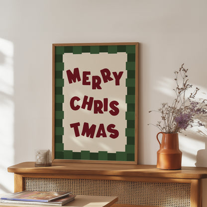 Merry Christmas Checkered Green Red | Digital Print