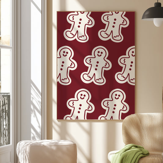 Gingerbread Man Pattern Red | Digital Print