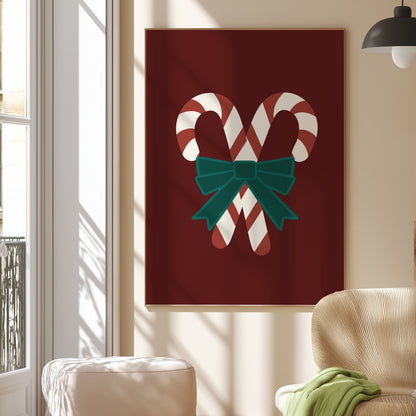 Candy Canes Tied In A Bow Illustration Red | Digital Print