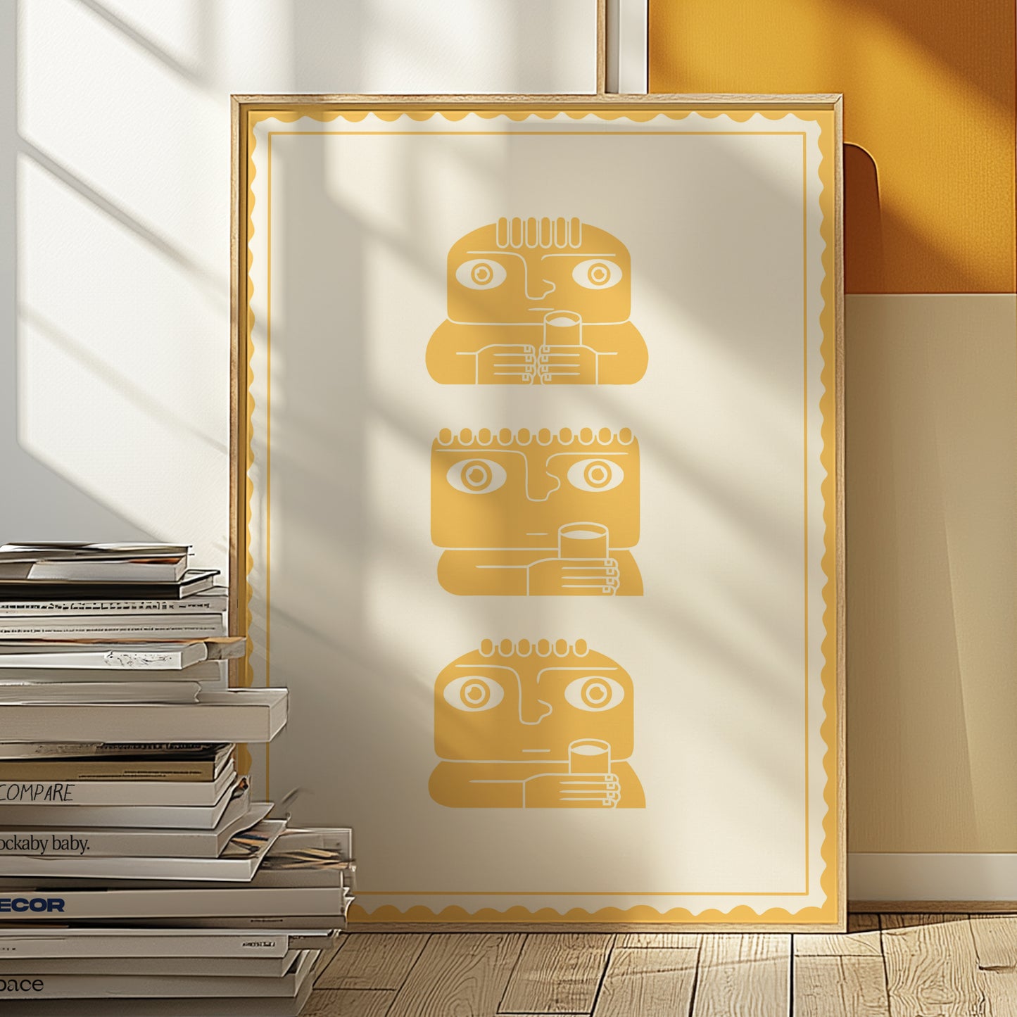 Three Characters Illustration Yellow | Digital Print