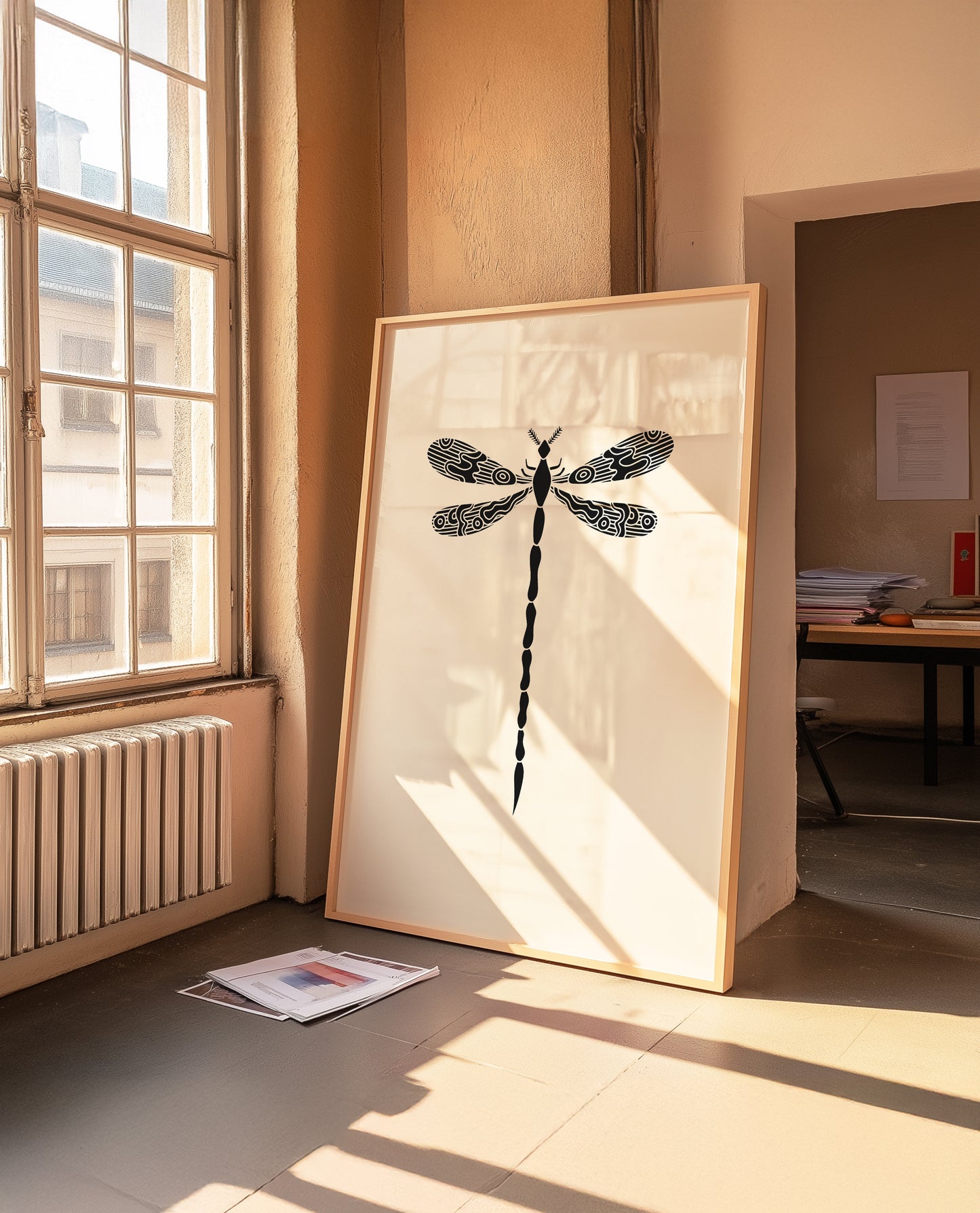 Dragonfly Illustration | Black Cream | Digital Print