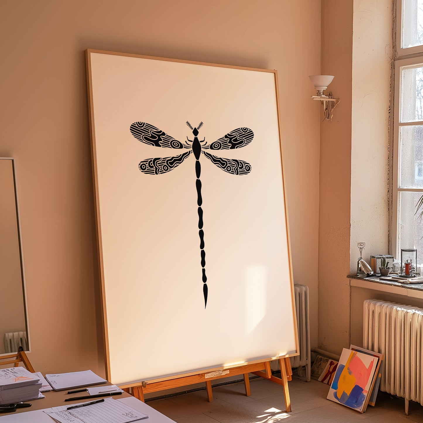 Dragonfly Illustration | Black Cream | Digital Print