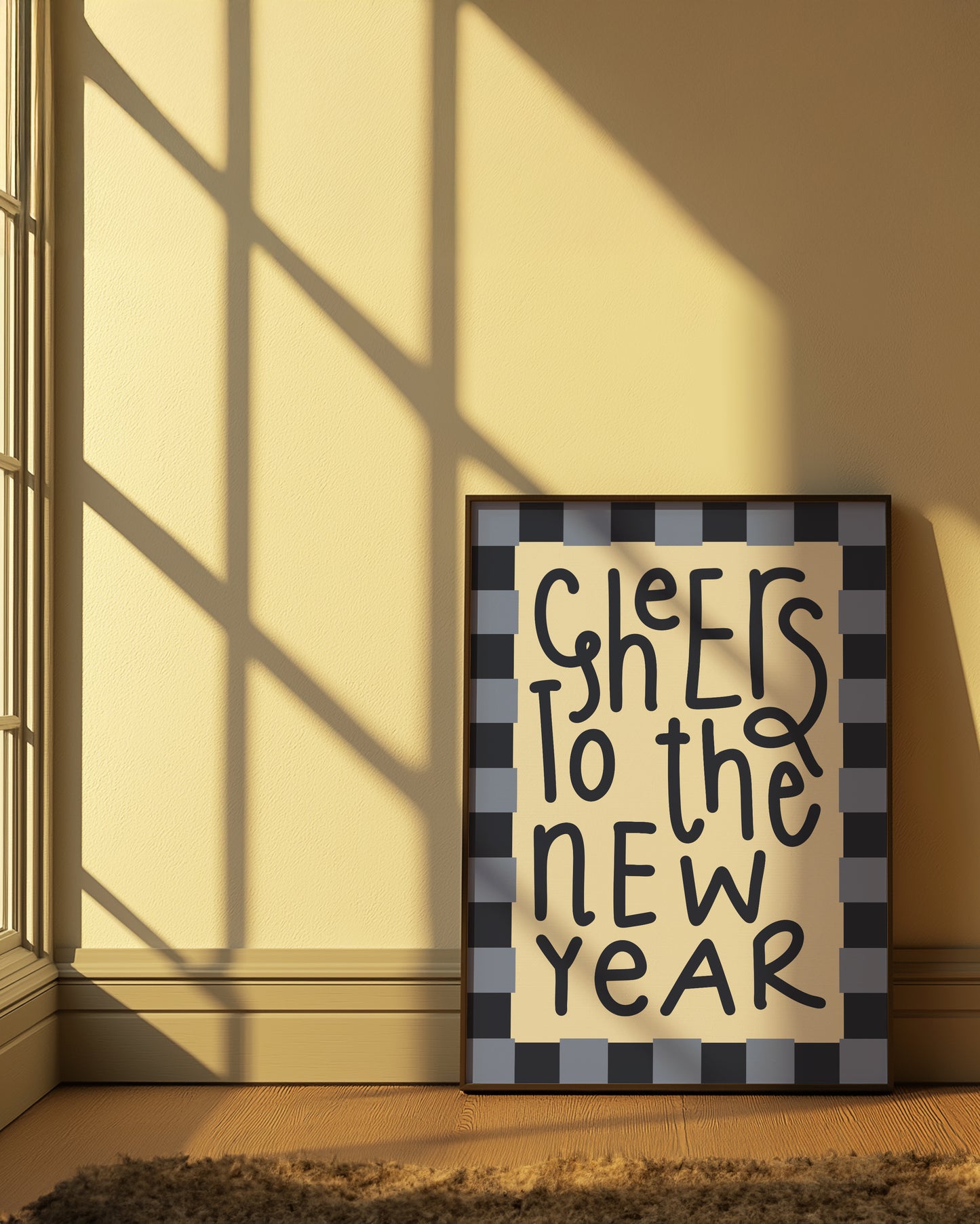 Cheers To The New Year Checkered Blue | Digital Print