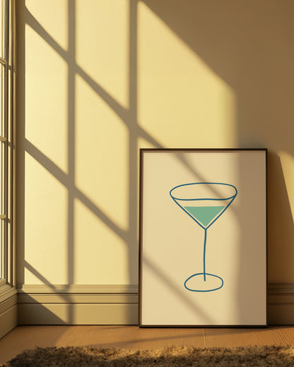 Martini Glass Illustration | Blue | Digital Print