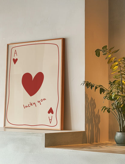 Lucky You Ace Of Hearts | Red | Illustration Design | Digital Print